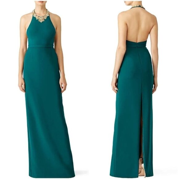 Marchesa Notte Green Beaded Crepe Gown $795 - Picture 1 of 12